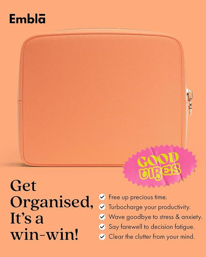 Embla Makeup Bag Travel Cosmetics Pouch and Toiletry Bag, Nylon Zipper Pouch Purse, Cute Make Up Organizer Storage Tote for Women Girls, Waterproof Travel Skincare Case, Large Makeup Bags, Apricot