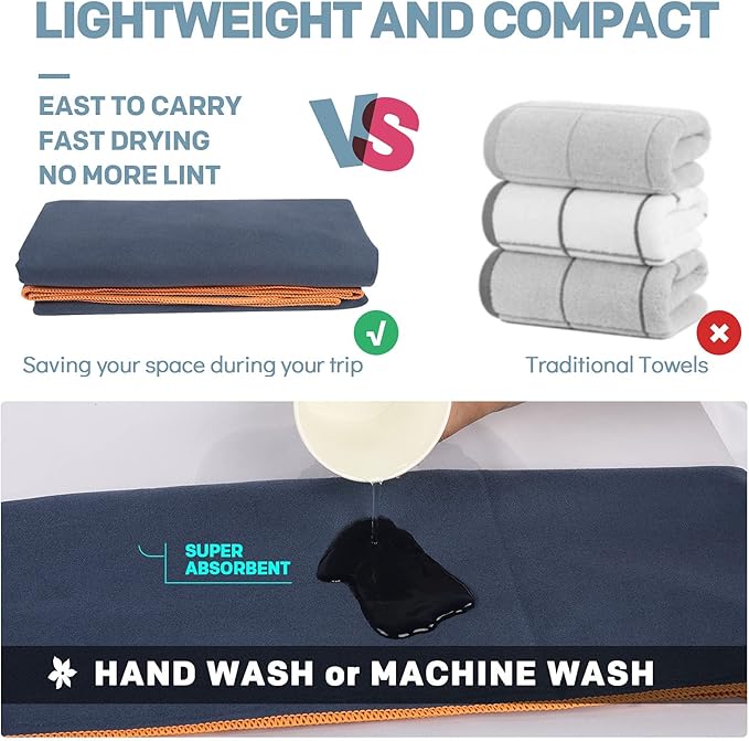 HOEAAS 2 Pack Microfiber Camping Towels