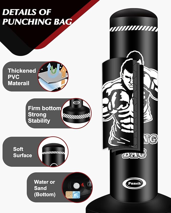 Standing Punching Bag for Adults Teens, 70" Heavy Punching Bag with Stand, Heavy Bag Inflatable Kick Boxing Bag Training Equipment Bags for Training MMA Muay Thai Fitness