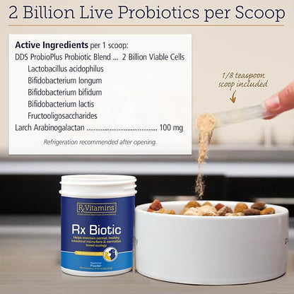 Rx Vitamins Rx Biotic - Probiotic Powder for Dogs and Cats - Cat Digestive Support & Probiotic for Dogs Gut Health - Cat Probiotics for Indoor Cats - Dog Probiotics for Digestive Health - 2.12oz