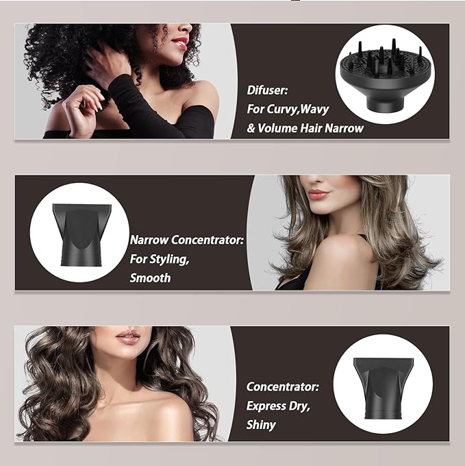 Hair Dryer, Professional Ionic Blow Dryer with Diffuser for Curly Hair,2400W Powerful Fast Drying Hairdryer Blowdryer for Women Men Home Salon Hair Styling,Constant Temp Low Noise