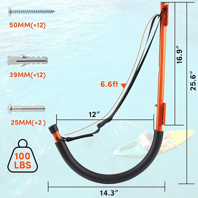 Kayak Storage,Kayak Wall Mount,Heavy Duty Steel Kayak Storage Rack Holds Up to 100 LBS with EVA Protector for Hanging Bicycle Surfboard Snowboard(6 Color,2 Style)