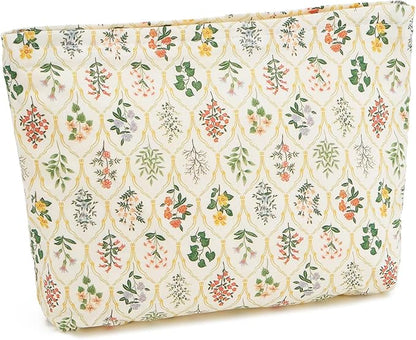 WOZEAH Floral Makeup Bag for Purse Small Cosmetic Pouch,Stylish Zipper Make up Pouch Travel Canvas Toiletry Bags(Rhombic Flower)