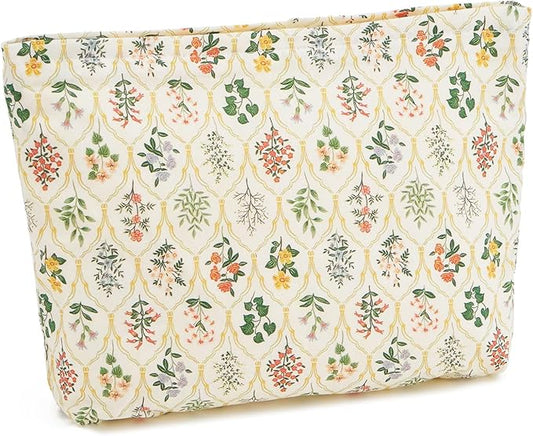 WOZEAH Floral Makeup Bag for Purse Small Cosmetic Pouch,Stylish Zipper Make up Pouch Travel Canvas Toiletry Bags(Rhombic Flower)