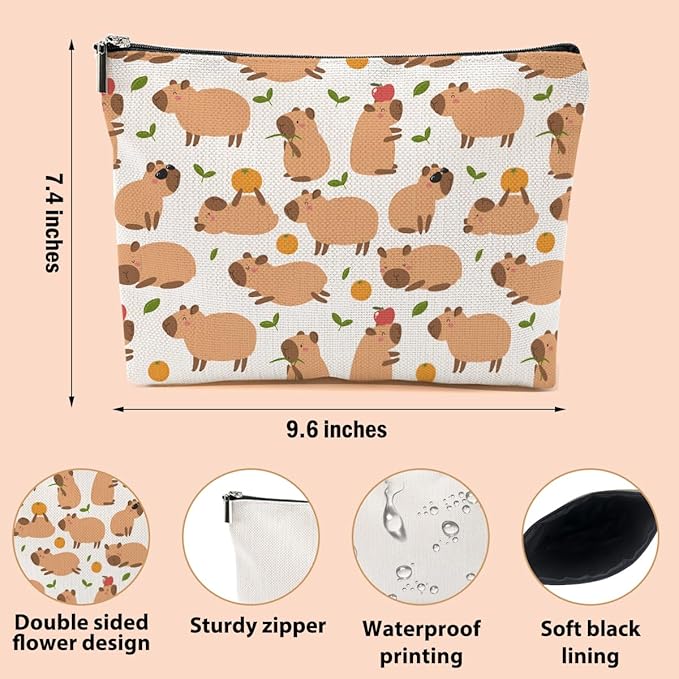Capybara Makeup Bag, Capybara Gifts for Women, Capybara Lovers Cosmetic Bag Travel Organizer Bags Makeup Pouch, Capybara Stuff Animal Lovers Gifts for Girls Friend Aunt Christmas birthday Gifts