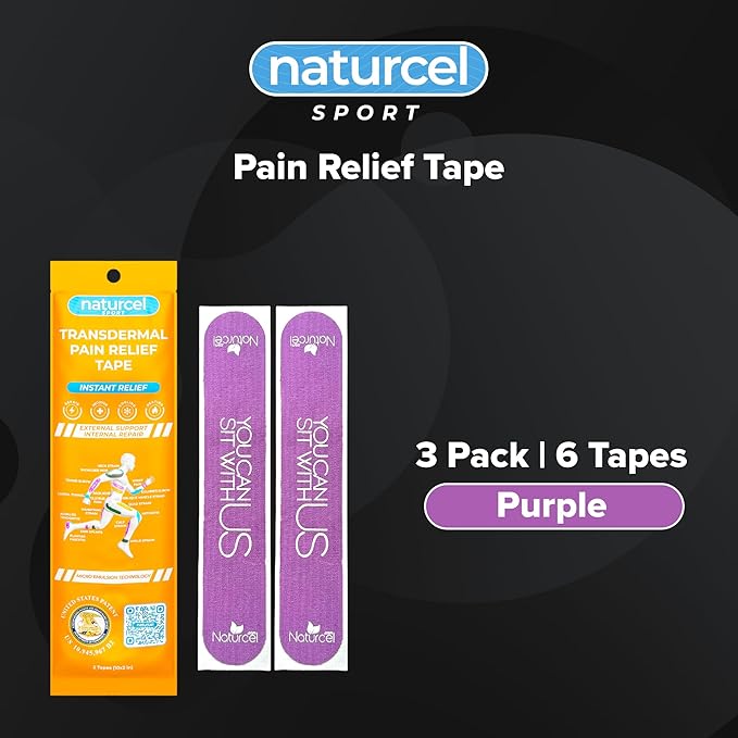 Sport Transdermal Pain Relief Tape, Kinesiology Tape, Sore Joints, Muscles, Back, Knee, Elbow, Shoulder Pain, 2 Elastic Strips(10x2 in), Water Resistant, Accelerated Recovery (Purple, 3 Pack)