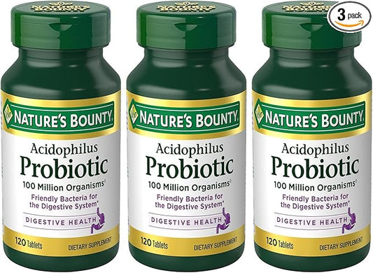 Nature's Bounty Nature's Bounty Probiotic Acidophilus, 360 Tablets (3 X 120 Count Bottles),, 360 Count ()