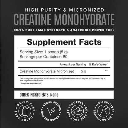 BIRDMAN Micronized Creatine Monohydrate Powder, Muscle Recovery, Caffeine Free, Creatine Pre Workout, Vegan, Post Workout, Gluten Free, Sugar Free | 80 Servings (5 Grams Each) | 0.8lb
