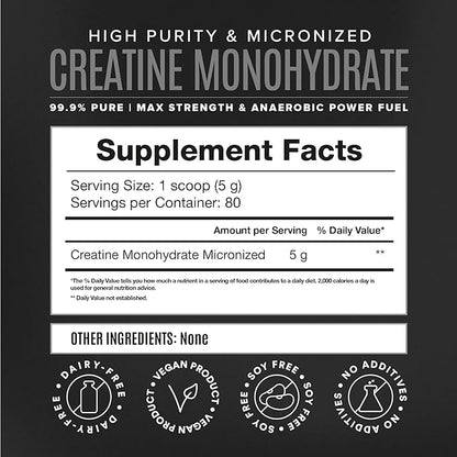 BIRDMAN Micronized Creatine Monohydrate Powder, Muscle Recovery, Caffeine Free, Creatine Pre Workout, Vegan, Post Workout, Gluten Free, Sugar Free | 80 Servings (5 Grams Each) | 0.8lb