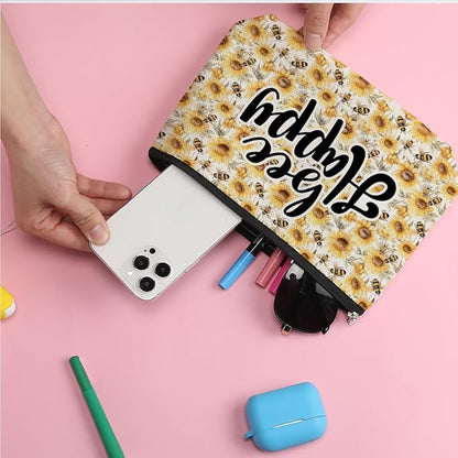 ZHAMEN Bee Decor Makeup Bag Bee Gifts Sunflower Decor Makeup Pouch Inspirational Gifts for Women Birthday Christmas for Women Friends Mom Daughter Sister Cosmetic Travel Bag