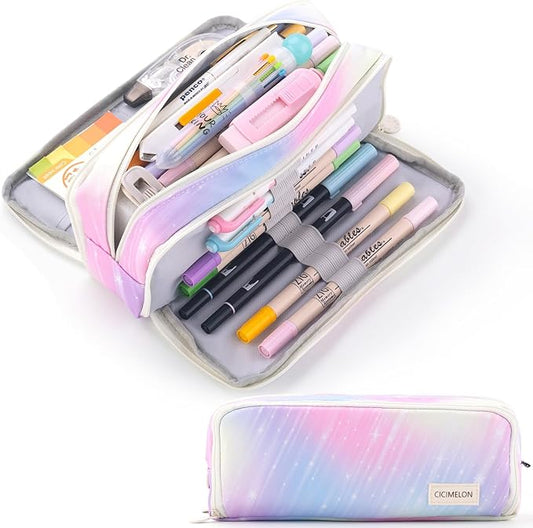 CICIMELON Large Capacity Pencil Case 3 Compartment Pouch Pen Bag for School Teen Girl Boy Men Women (Meteor)