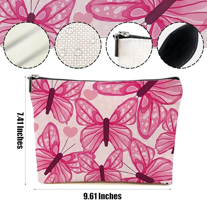 Pink Butterfly Makeup Bag Cosmetic Bag Butterfly Gifts for Women Girls Friend Niece Daughter Butterflies Lovers Gifts Travel Organizer Zipper Pouch Graduation Birthday Friendship Gifts