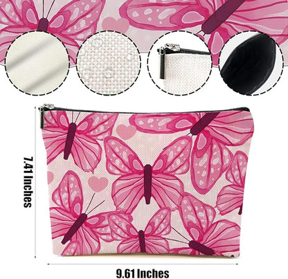 Pink Butterfly Makeup Bag Cosmetic Bag Butterfly Gifts for Women Girls Friend Niece Daughter Butterflies Lovers Gifts Travel Organizer Zipper Pouch Graduation Birthday Friendship Gifts
