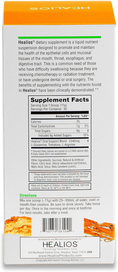 HEALIOS Orange Flavor Oral Health and Dietary Supplement, Powder Form, Naturally Sourced L-Glutamine Trehalose L-Arginine, 11.64 Ounces