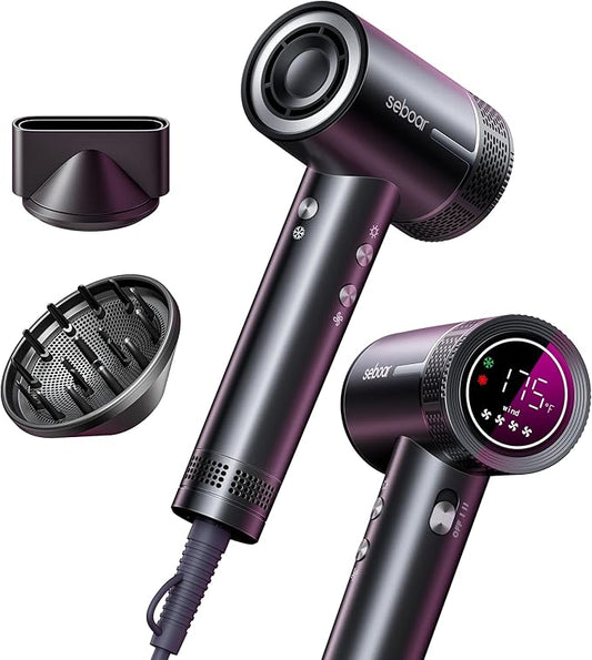 High-Speed Ionic Hair Dryer with Diffuser, Professional LCD Display Thermo-Control Blow Dryer, 1500W Fast Dry, 500 Million Ionic Hairdryer, Low Noise, Lightweight for Travel Home Salon