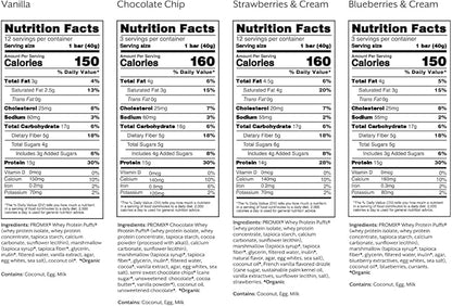 Promix Protein Puff Bars, 12-Pack - Variety Pack - Vanilla, Chocolate, Strawberry, Blueberry - Marshmallow Crispy Treat - High Protein & Low Calorie