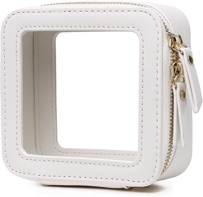 Small Makeup Bag Mini Clear Cosmetic Makeup Case & Toiletry Bag with Zipper Women's Purse Organizer & Car Essentials (White, MINI-3)