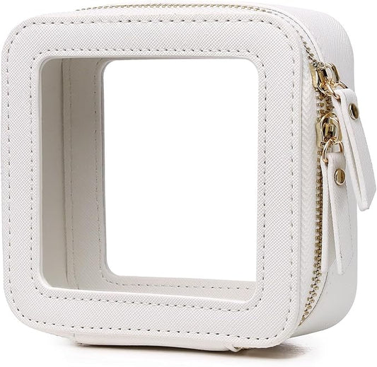 Small Makeup Bag Mini Clear Cosmetic Makeup Case & Toiletry Bag with Zipper Women's Purse Organizer & Car Essentials (White, MINI-3)