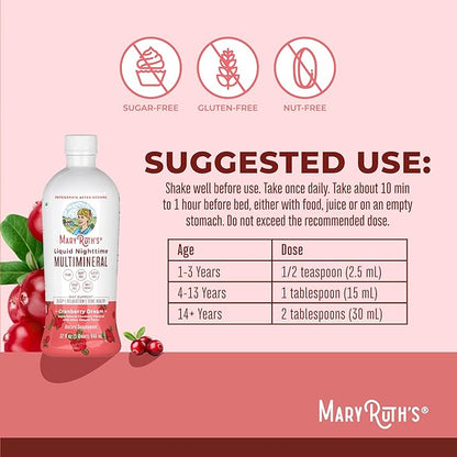 MaryRuth Organics Liquid Nighttime Multimineral Sleep Supplement | Sugar Free | Calm Magnesium Citrate | NO Melatonin | Calcium Magnesium Zinc | Available in 4 Flavors | Gluten Free | 32 Servings