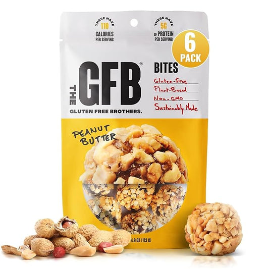 The Gluten Free Brothers Peanut Butter Bites - Gluten Free Protein Balls – Non GMO, Soy Free, Vegan – Snack Size Plant Based Protein Energy Balls, 4 oz (6 Count)