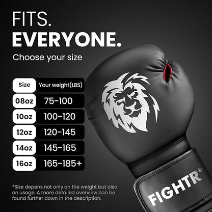FIGHTR® Boxing Gloves - Maximum Protection & Stability | Boxing Gloves for Boxing, MMA, Muay Thai & Kickboxing | Sizes 8-16 oz, Includes Carry Bag