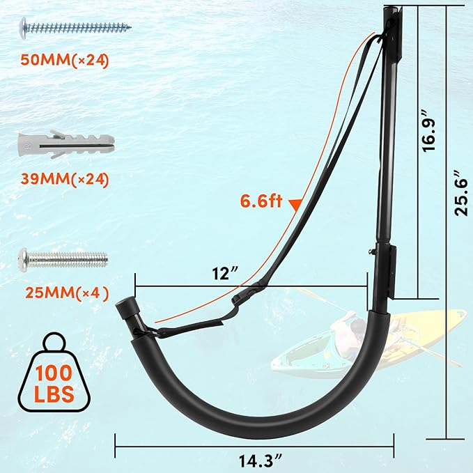 Kayak Storage,Kayak Wall Mount,Heavy Duty Steel Kayak Storage Rack Holds Up to 100 LBS with EVA Protector for Hanging Bicycle Surfboard Snowboard(6 Color,2 Style)