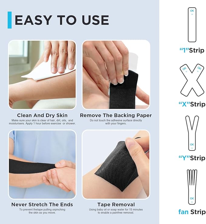 OK TAPE Kinesiology Tape Pre Cut Strips Bulk (150 PCS),Elastic Cotton Latex Free Hypoallergenic Athletic Tape Roll for Muscle Joint Knee,Waterproof k Tape 2in×10in/PCS