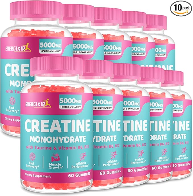 Creatine Monohydrate Gummies, Creatine for Women, Creatine Pre Workout Chewables Supplement 5000mg with Taurine & B6 - for Muscle, Recovery, Strength, Energy & Endurance and Performance - 600 Counts