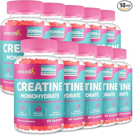 Creatine Monohydrate Gummies, Creatine for Women, Creatine Pre Workout Chewables Supplement 5000mg with Taurine & B6 - for Muscle, Recovery, Strength, Energy & Endurance and Performance - 600 Counts