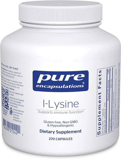 Pure Encapsulations L-Lysine - Essential Amino Acid Supplement for Immune Support & Gum, Lip Health* - with L-Lysine HCl - 270 Capsules