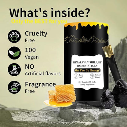 Shilajit Honey Sticks, 30 Sticks - Pure Himalayan Resin, With Organic Honey, Saffron, High Potency Herbal Blend for Energy Boost & Immune Support, for Men & Women