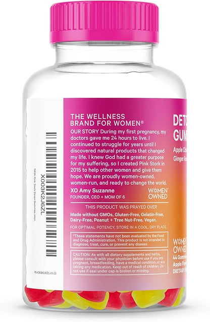 Pink Stork Detox Gummies, ACV Gummies with Ginger to Support Detox and Debloat, Metabolism, Gut Health and Digestion, Chewable Apple Cider Vinegar Gummies - 44 Count
