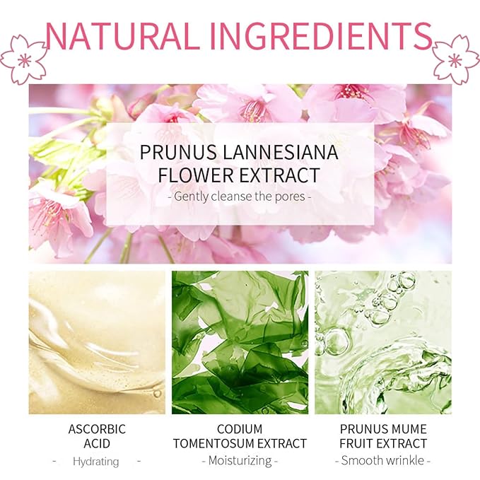 Skincare Set Sakura Teen Girls Gifts - Skin Care Set - 5PCS Skin Care Kit - Skincare for Teens 10-12 - Hydrating Skin Care Sets & Kits - Makeup Remover,Bunny Headband,Cleansing Brush,Cleanser,Cream