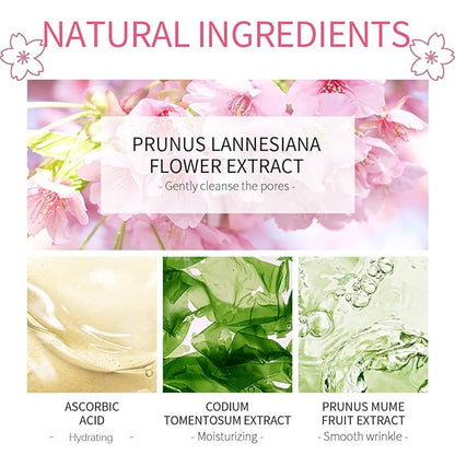 Skincare Set Sakura Teen Girls Gifts - Skin Care Set - 5PCS Skin Care Kit - Skincare for Teens 10-12 - Hydrating Skin Care Sets & Kits - Makeup Remover,Bunny Headband,Cleansing Brush,Cleanser,Cream