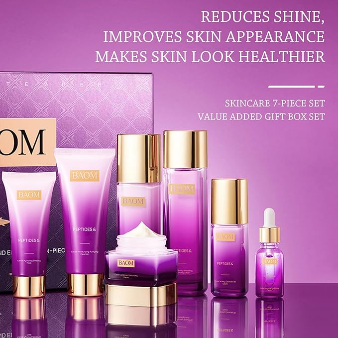 7 Pcs Anti Aging Skin Care Sets Gentle Skin | Complete Skincare Process Beauty Skin Care Kit Gift Makeup Set with Facial Cleanser, Toner, Lotion, Essence, Face Cream, Eye Cream for Wife Mom Women