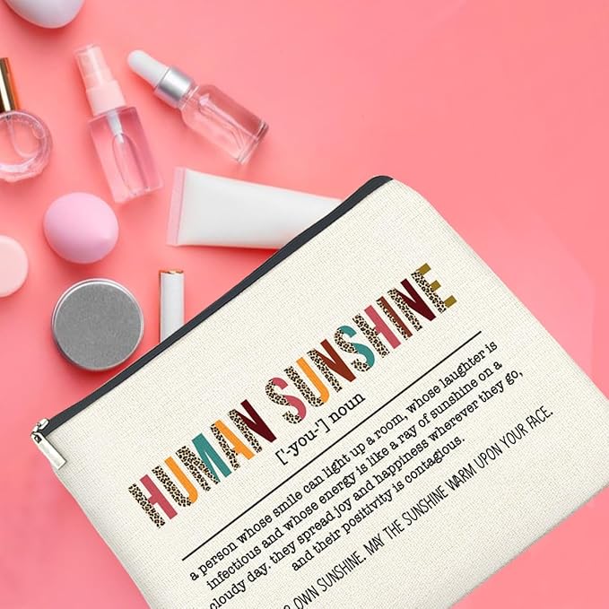 Thank You Gifts for Women Human Sunshine Makeup Bag, Appreciation Gifts for Coworkers Leader Boss Nurse Teacher Friends Cosmetic Bag Zipper Makeup Pouch