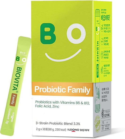 Family Probiotics Powder (30 Sticks, 30 Days) - Support Healthy Immune & Digestive System, Apple Flavor Supplement for Men, Women & Children. Vitamin B, Zinc. Mouth-Dissolving Formula.