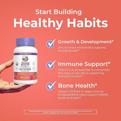 MaryRuth Organics Vitamin Gummy | Kids and Toddlers Age 2+ | USDA | Daily Vitamin C | D3 | Zinc | Mixed Berry and Cherry | 2 Month Supply