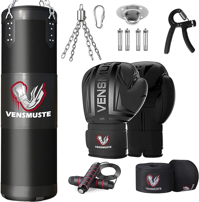 Punching Bag for Adults, 4FT Oxford Heavy Boxing Bag Set, Punching Bag with 12OZ Boxing Gloves, Chains, Hand Wraps, etc. Suitable for MMA Karate Kickboxing Boxing - Unfilled