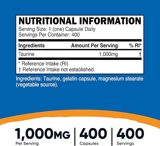 Nutricost Taurine 1000mg, 400 Capsules