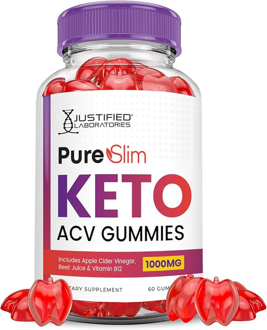 Pure Slim Keto ACV Gummies Advanced Formula 1000MG PureSlim Keto Gummies Apple Cider Vinegar Formulated with Pomegranate Beet Juice Powder B12 Vegan Non GMO 60 Gummys