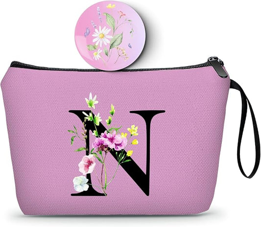 SEAMOON Appreciation Initial Monogram Gifts for Sisters from Sister Employees Team Bride Womens Unique Mom Personalized Makeup Cosmetic Bag with Mirror Mothers Day Christmas Graduation N
