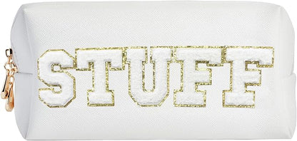 Preppy Patch Stuff Portable Makeup Bag Bulk Pu Leather Cosmetic Bag Waterproof Travel Organizer Zipper Pouch Storage Purse for Women Girls Gift (HZB-BS-STUFF)