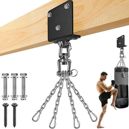 Punching Bag Hanger with Spring Beam Hanger Bracket with Stainless Steel Chain Punching Bag Hanging kit Boxing Bag Beam Mount 360° Swivel Hook for Hanging Heavy Bag, Muay Thai