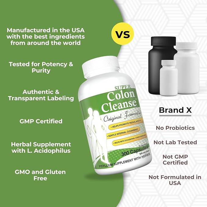 Health Plus Super Colon Cleanse Original Formula (1991-2018), 300 Capsules, 6 Cleanses - Digestive Support, Constipation Relief with Psyllium Husk and Senna Leaf