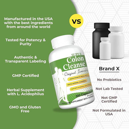 Health Plus Super Colon Cleanse Original Formula (1991-2018), 300 Capsules, 6 Cleanses - Digestive Support, Constipation Relief with Psyllium Husk and Senna Leaf