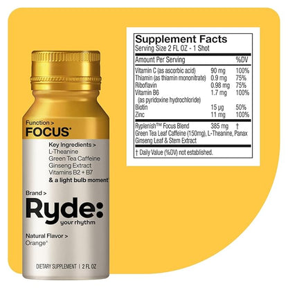 Ryde: Discovery Pack | Energize, Focus & Relax Shots | Green Tea Caffeine, Taurine, Ginseng, B Vitamins, L-Theanine, Lemon Balm, Chamomile | 0 Calories, 0 Sugar | Variety Pack – Try Them All (24 Pack)