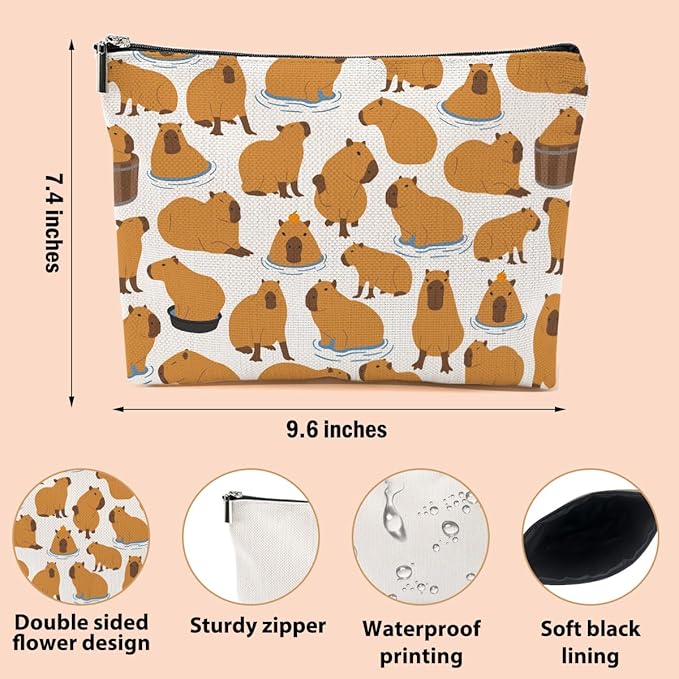 Cute Capybara Makeup Bag, Capybara Gifts for Women, Capybara Lovers Cosmetic Bag Travel Organizer Bags Makeup Pouch, Capybara Stuff Animal Lovers Gifts for Girls Coworker Christmas birthday Gifts