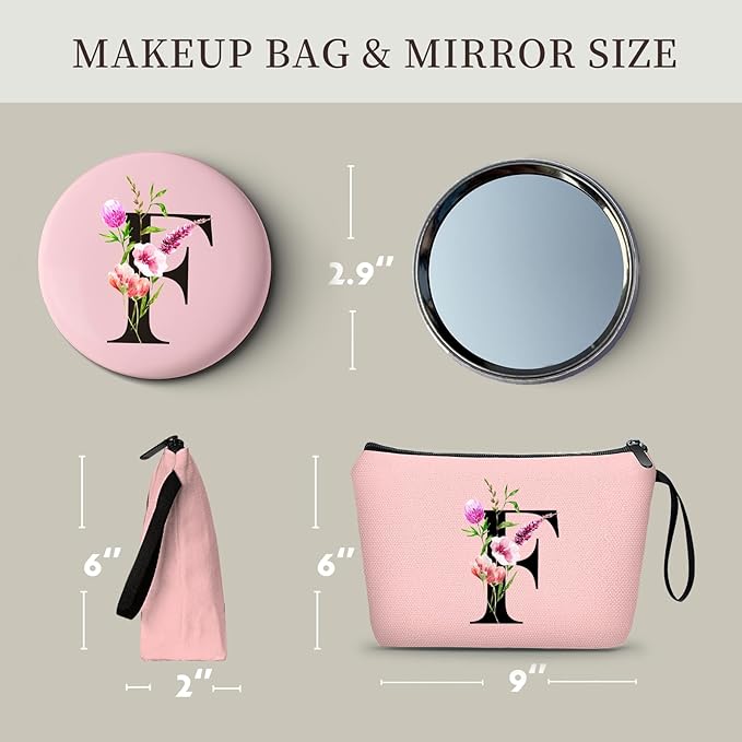 SEAMOON Birthday Thank You Appreciation Monogrammed Gifts for Mom Aunt Teacher Sister Friend Coworkers Bride Bridesmaid Makeup Cosmetic Bag with Mirror Mothers Day Christmas Graduation F