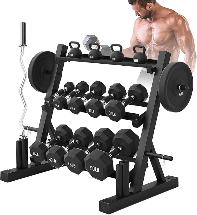 PROOFGOLD 1200LBS Dumbbell Rack- Adjustable 3 Tier Weight Rack for Home Gym Suitable for Storage of Dumbbell, Weight Plates,Kettlebell Barbell Plate, Barbell Bar(Rack Only)